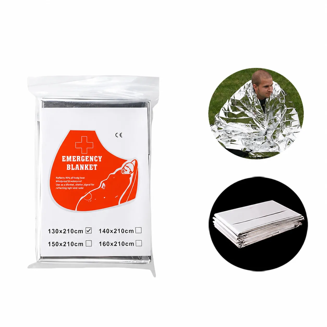 Outdoor Emergency Survival Thermal Blanket Double Sided Silver Waterproof Windproof PET Film Camping Hiking Rescue Blanket