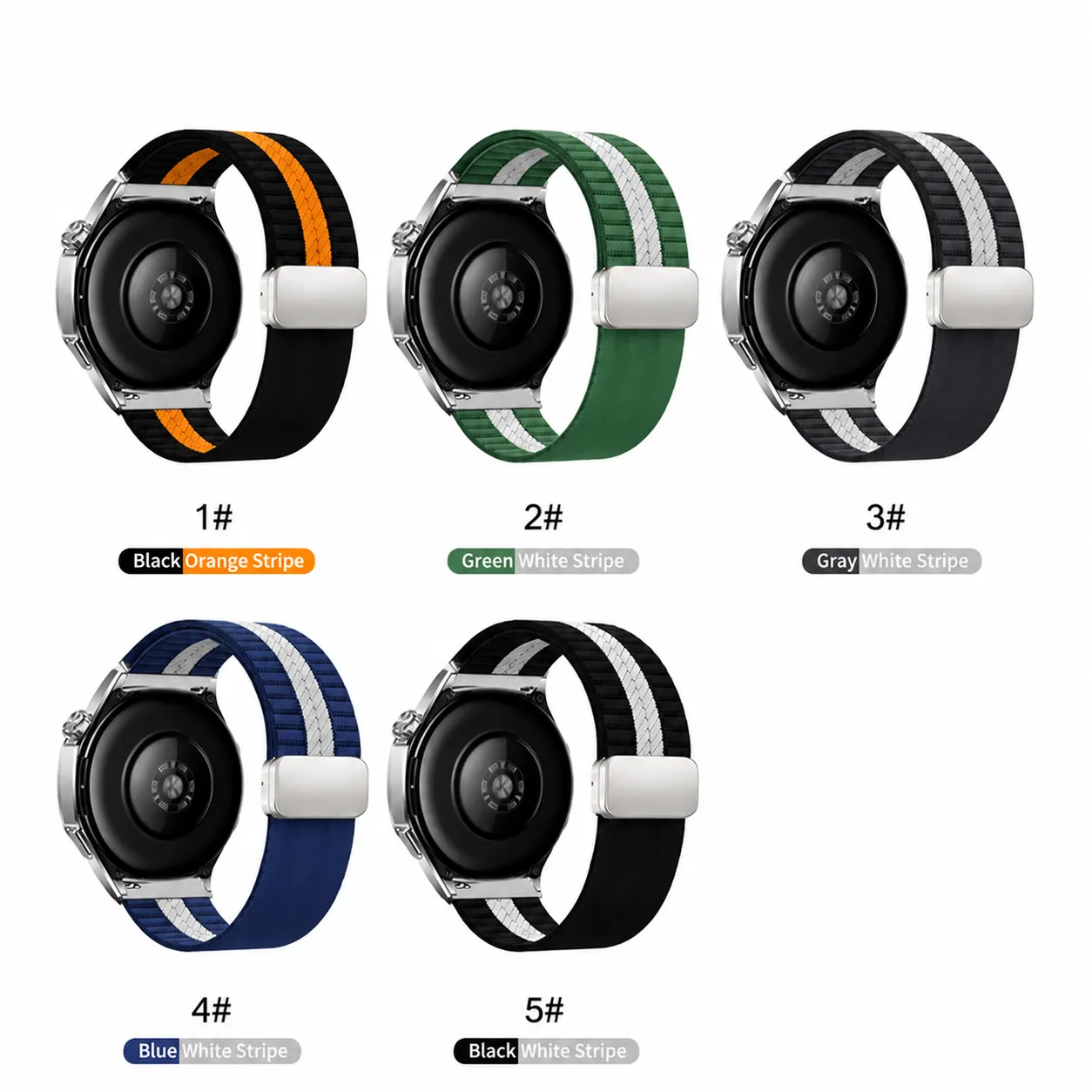 Nylon Woven Watch Band With Folding Magnetic Clasp Striped Replacement Strap For Smart Watch Fashion Wristwatch Accessories