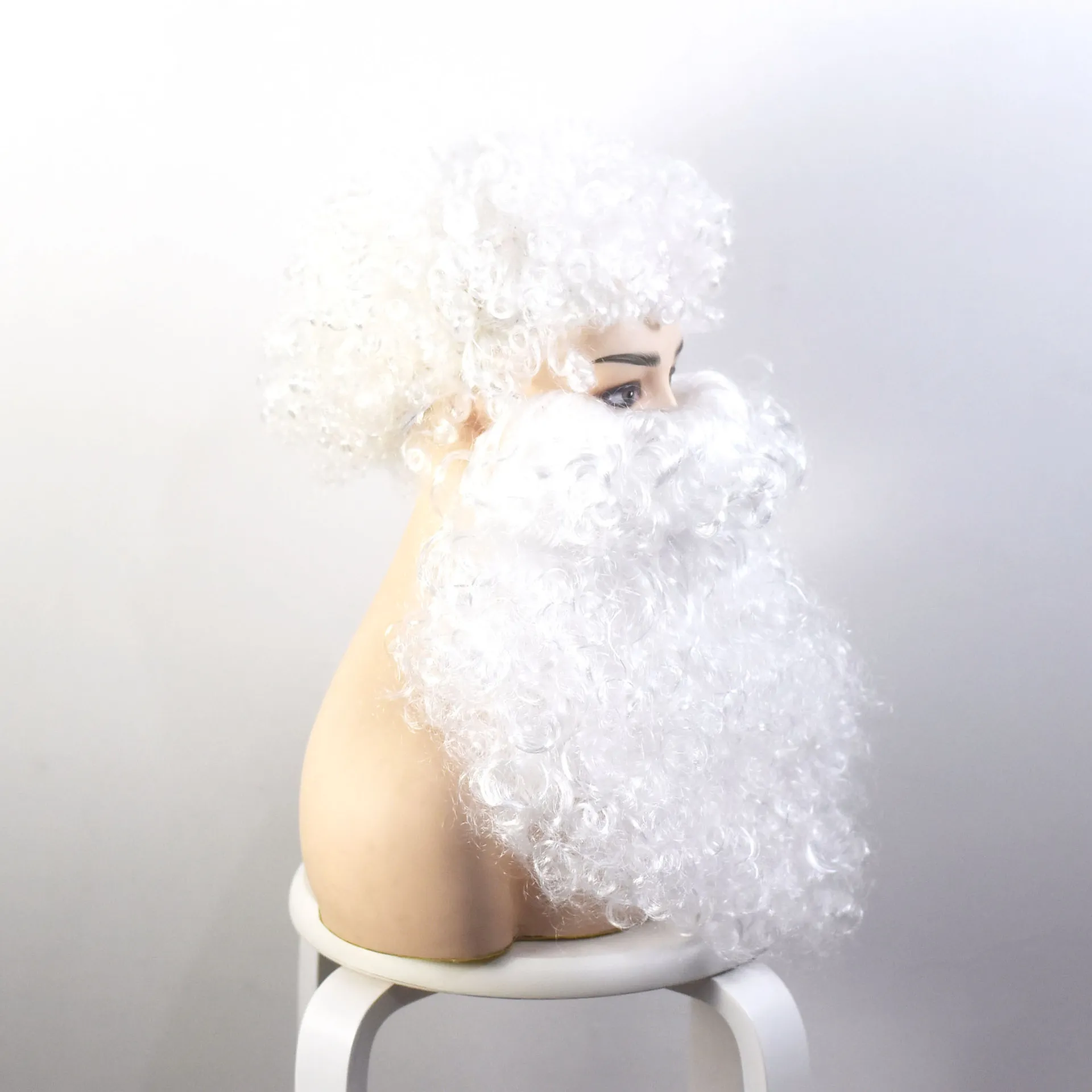 Weißes Weihnachtsmann Perücke und Bart Set Synthetische Faser Lockiges Haar Kostüm Zubehör Für Weihnachtsparty Auftritt