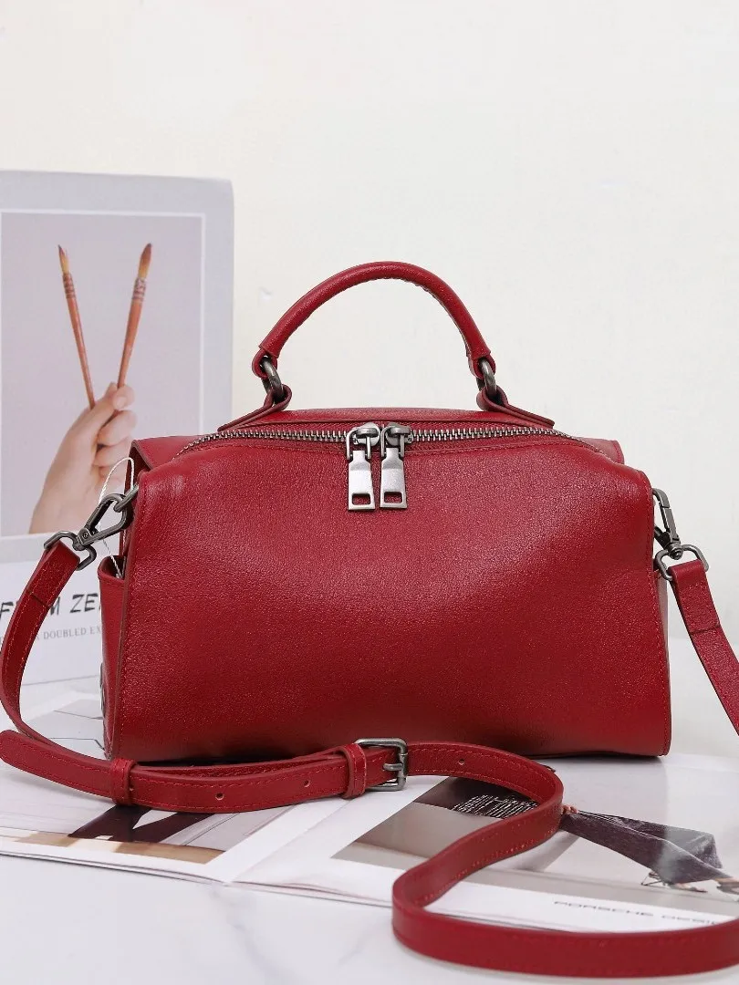 Borsa a Cuscino in Vera Pelle da Donna Moda Casual Borsa a Mano con Manico Superiore e Tracolla Classica con Doppia Tracolla
