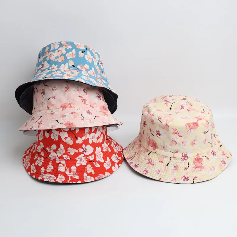 Chapeau Bob Réversible pour Adulte Imprimé Floral Rétro Chapeau de Soleil Casual Polyester-Coton Plage Extérieur