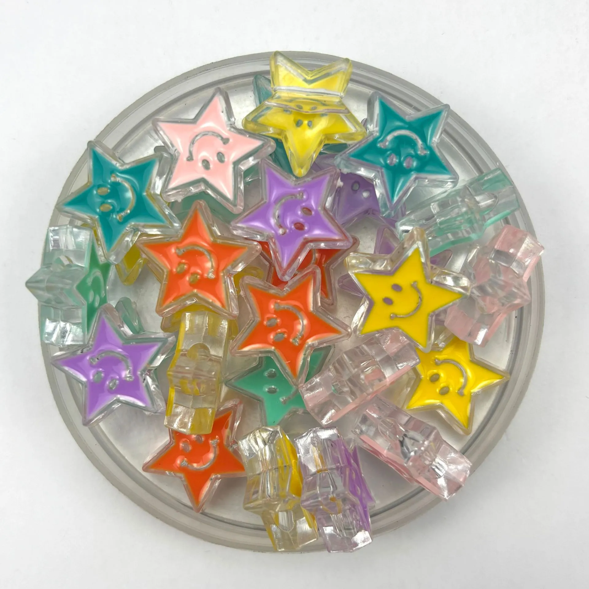 Acrylic Five Pointed Star Smiley Face Loose Beads Oil Drip Transparent DIY Phone Chain Jewelry Making Craft Beaded