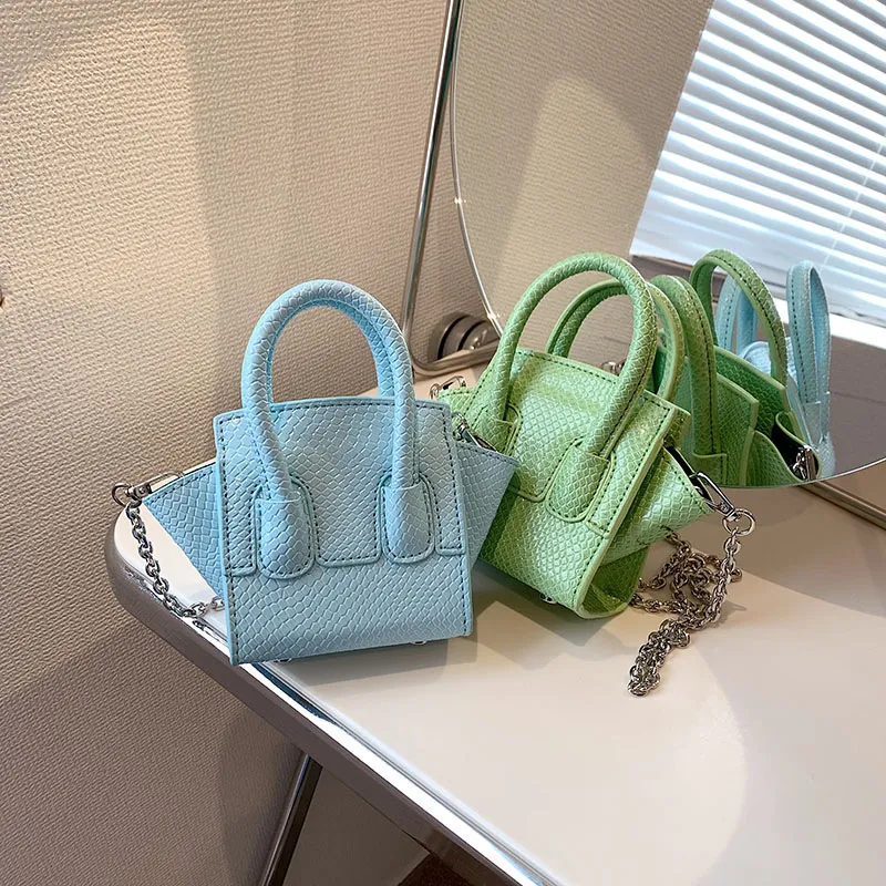 Women Fashion Mini PU Leather Snake Pattern Handbag Luxury Designer Style Small Square Crossbody Bag With Metal Chain