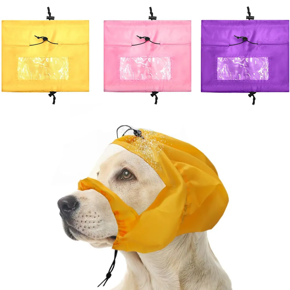 Waterproof Pet Dog Shower Cap Ear Protection Bathing Head Cover Transparent Window Adjustable Drawstring Pet Bath Accessories