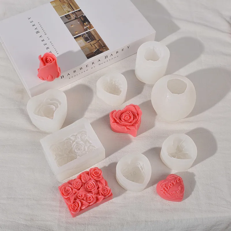 Molde de Silicona para Vela Corazón Rosa Aromaterapia Cera Jabón DIY Manualidades Yeso Resina Epoxi Molde Herramienta de Repostería