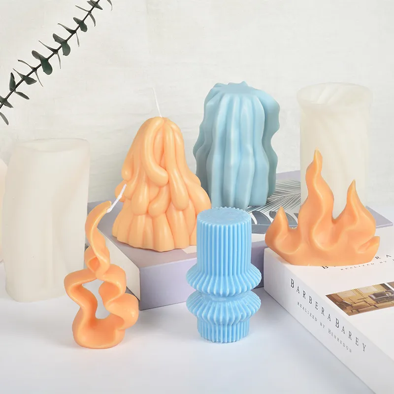 DIY Silicone Candle Mold Geometric Cylinder Stripe Wave Spiral Pillar Aromatherapy Candle Making Soap Plaster Craft Tool