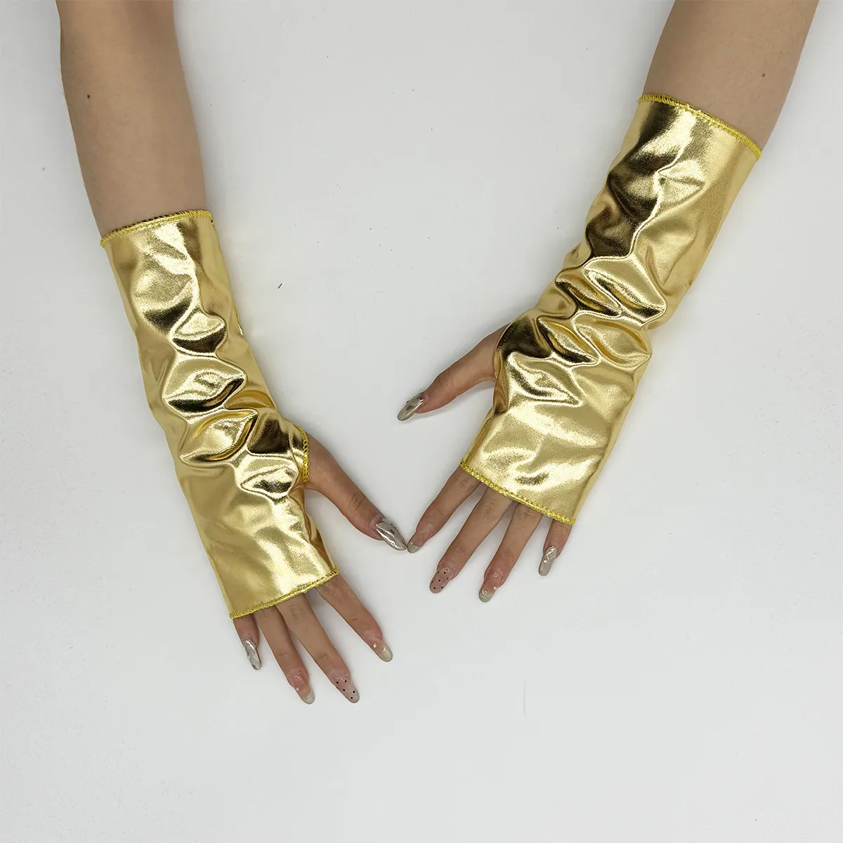 Patentleder Fingerlose Handschuhe Glänzende Reflektierende Kurze Handschuhe Halloween Cosplay Party Kostüm Zubehör