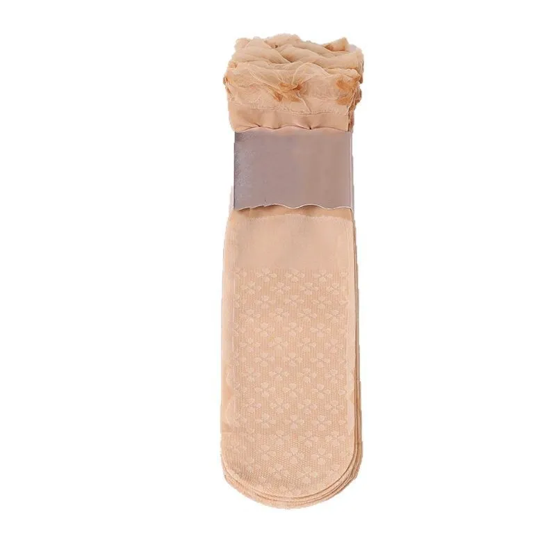 Women Ultra Thin Sheer Short Socks Clover Floral Lace Anti Slip Summer Stockings