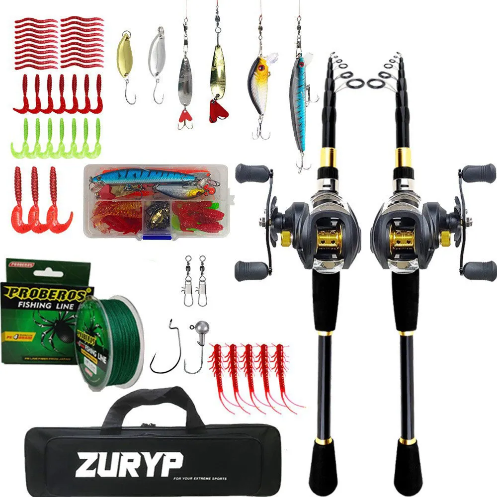 Carbon Fiber Telescopic Lure Fishing Rod Set With Baitcasting Reel Lures Line Portable Travel Fishing Gear Kit For Outdoor Angling