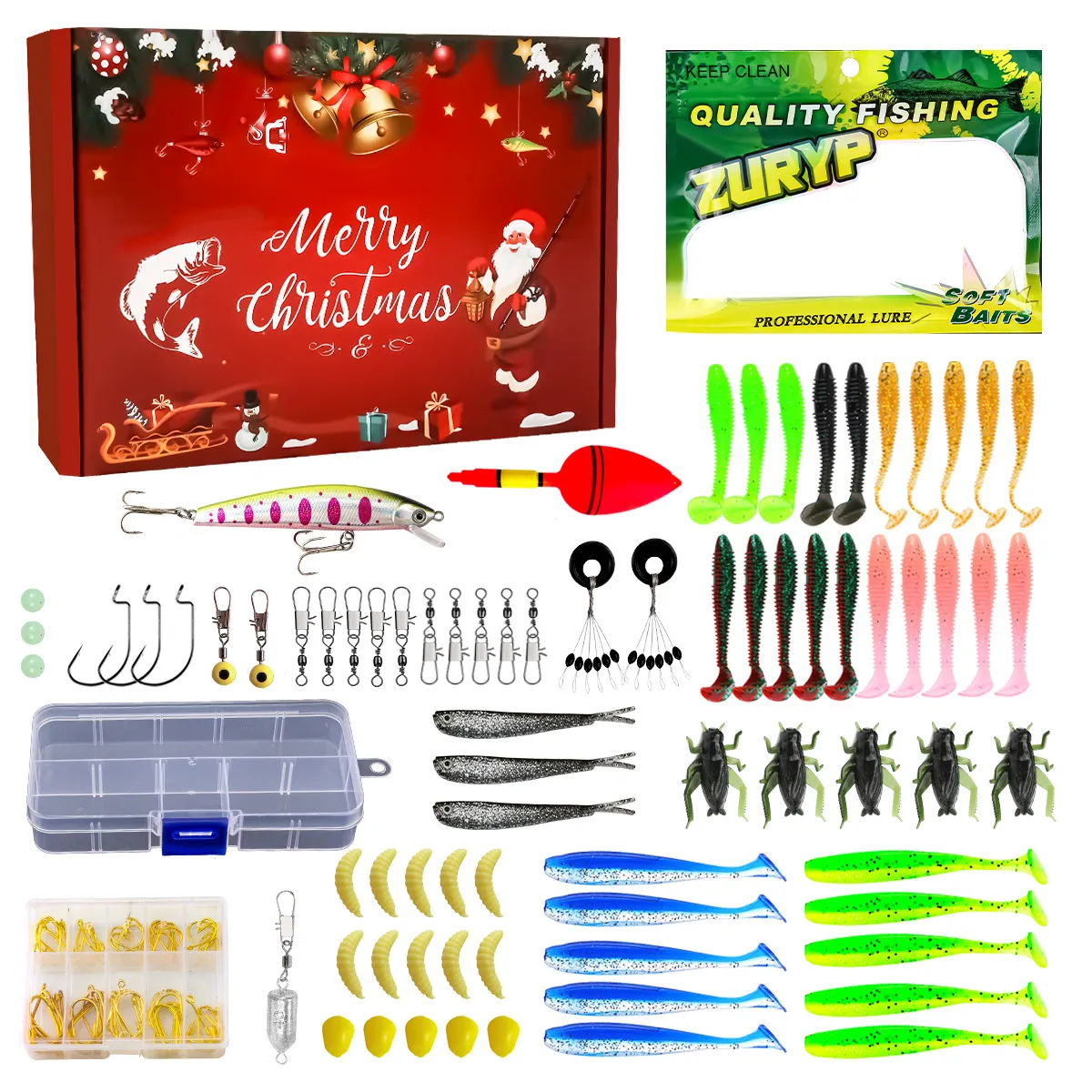 Christmas Fishing Tackle Bait Set Creative Gift Box Artificial Lures Hooks Floats Holiday Fishing Gear