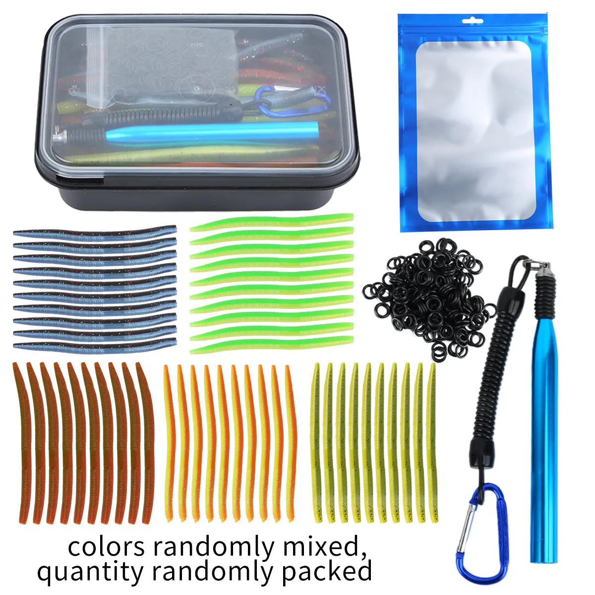 Fishing Lure Soft Bait Accessories Set Plastic PVC Tackle Box With O Ring Threader Worm Lures Outdoor Fishing Gear