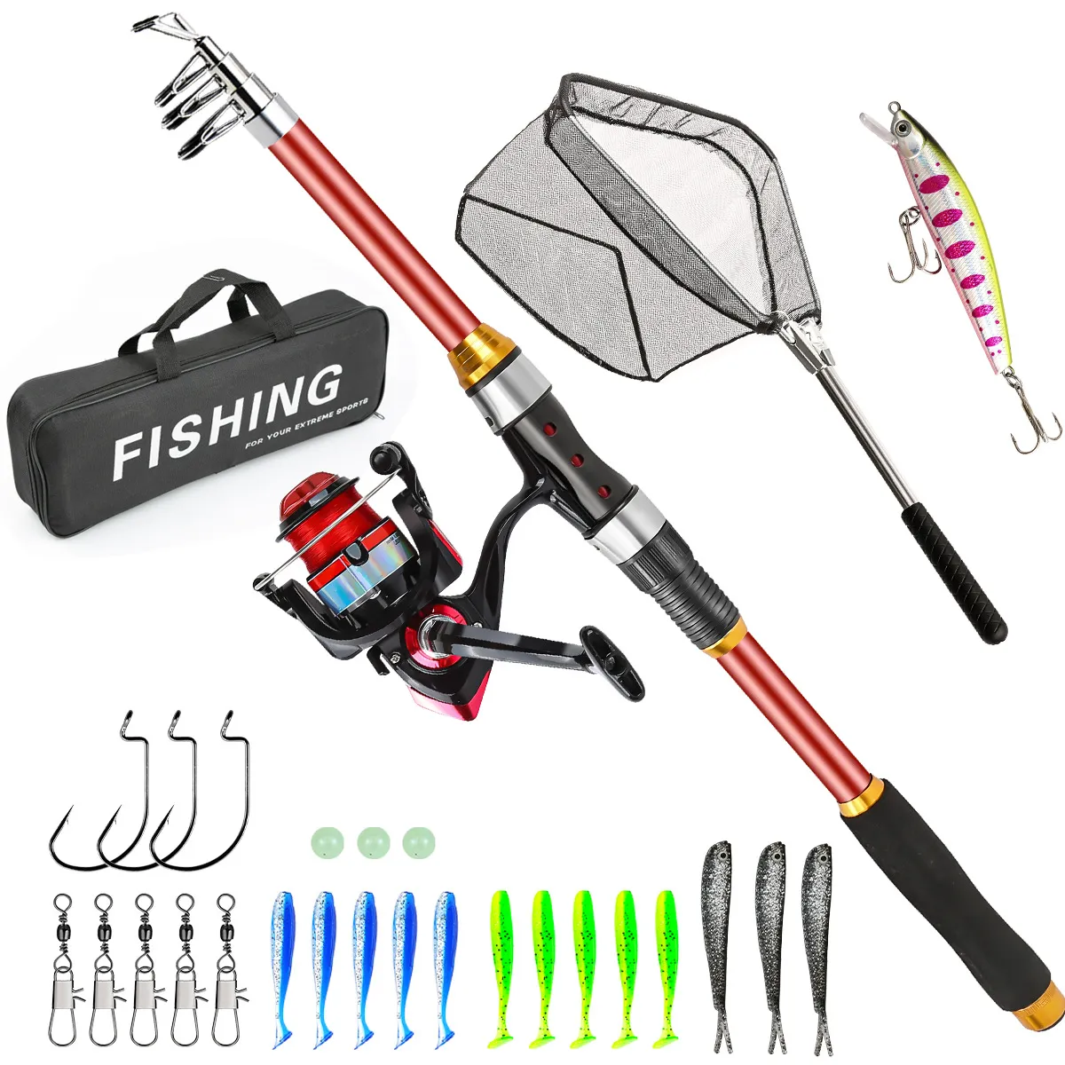 Portable Telescopic Fishing Rod And Reel Combo Full Kit Fiberglass Carbon Fiber Outdoor Travel Sea Freshwater Fishing Gear Set