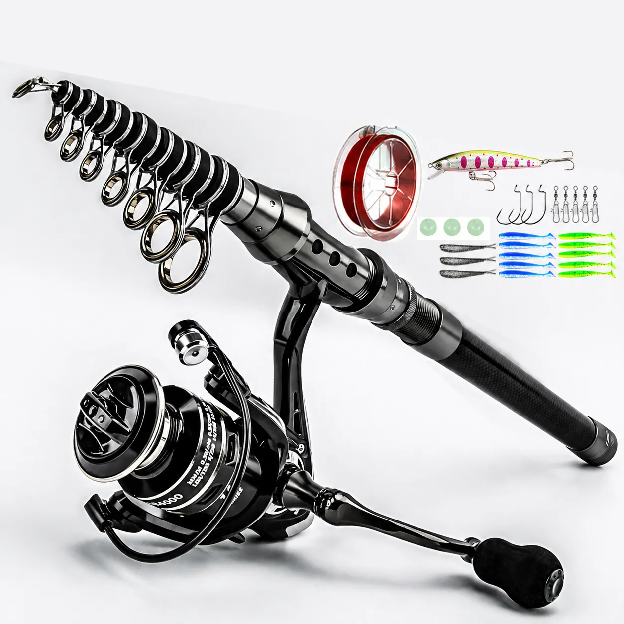 Carbon Fiber Telescopic Fishing Rod Set Spinning Reel Lure Baits Full Kit Outdoor Travel Sea Freshwater Fishing Gear