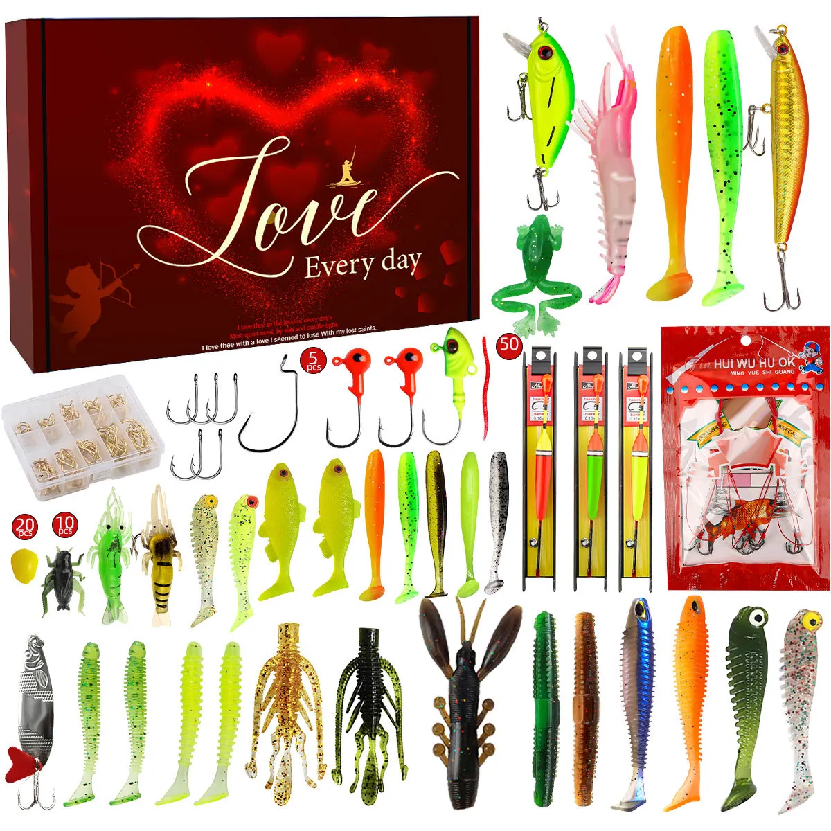 Kit di Esche da Pesca Sportiva All'Aperto Con Esche Dure Morbide Ami e Scatola per Attrezzatura Set Completo di Accessori da Pesca
