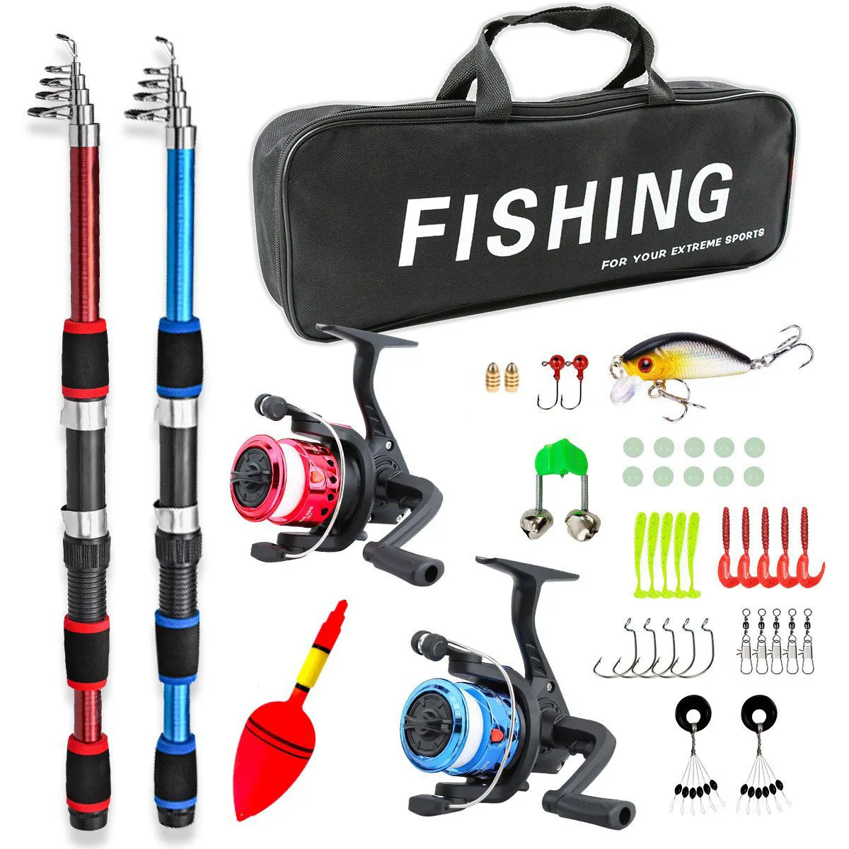 Portable Telescopic Fishing Rod And Reel Combo Set Double Rods Fishing Tackle Kit With Bait Hook Float Bag
