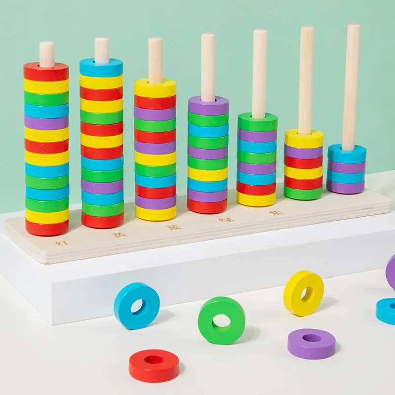 Hölzernes Ringwurfspiel Kinder Lernspielzeug Farbsortierung Stapelringe Interaktives Familien-Partyspiel Geschenk