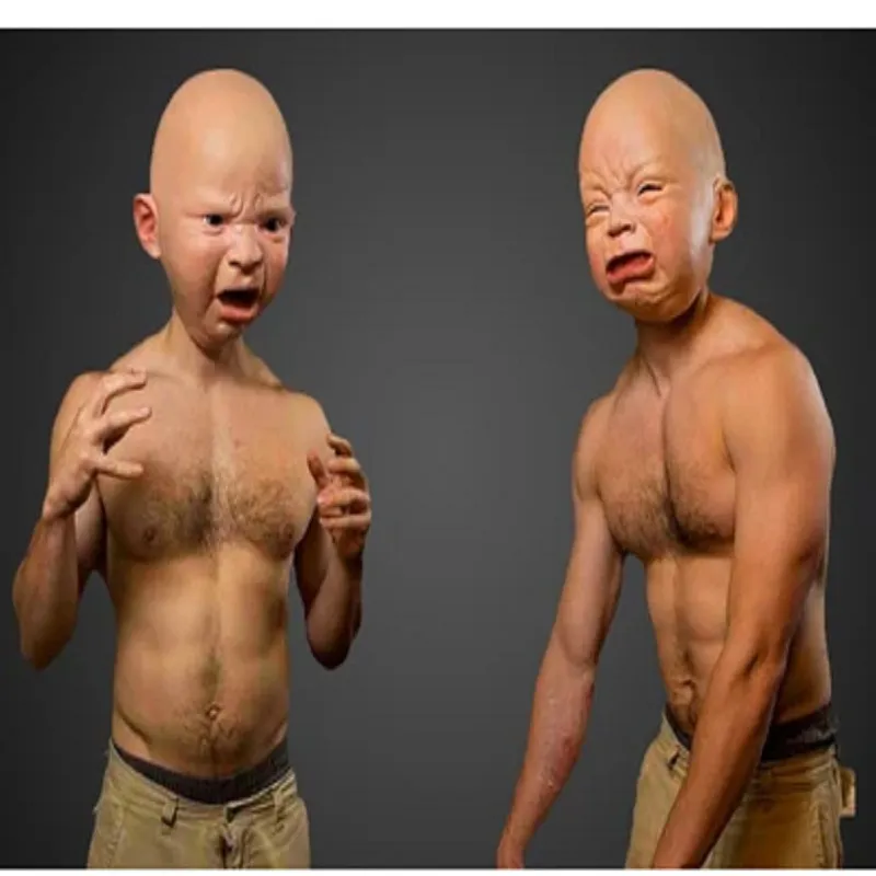 Halloween Funny Baby Crying Face Mask Creepy Latex Headgear Horror Costume Party Props Full Head Mask