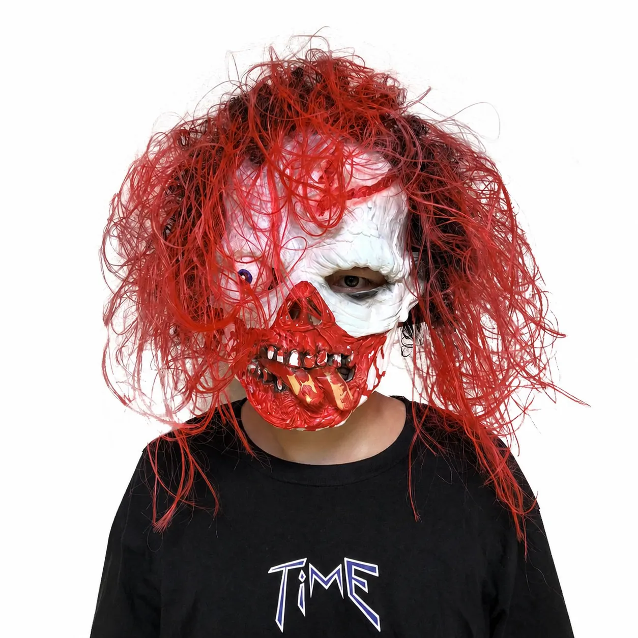 Halloween Scary Ghost Face Mask with Long Red Wig Creepy Latex Costume Headwear for Cosplay Party Masquerade