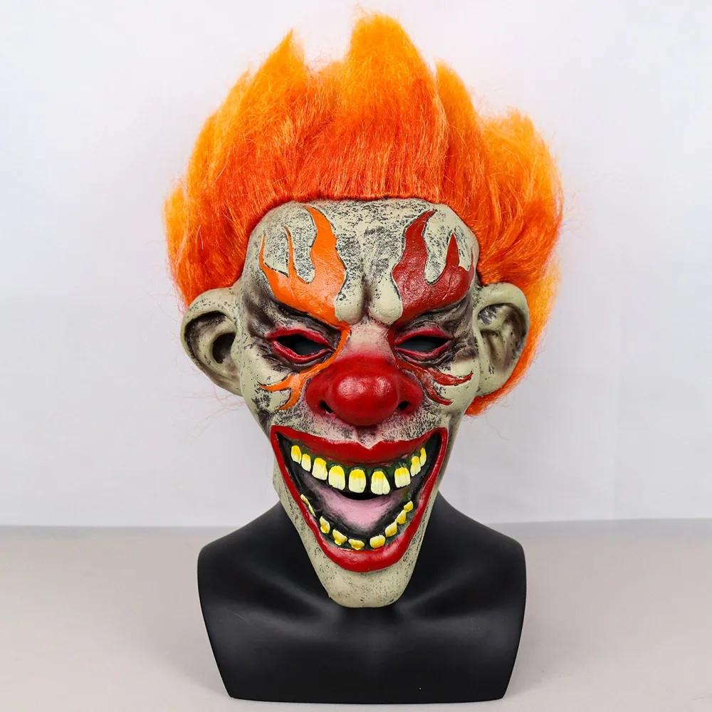 Halloween Flame Clown Latex Mask Creepy Horror Scary Costume Party Prop For Bar Event Holiday Performance Decoration