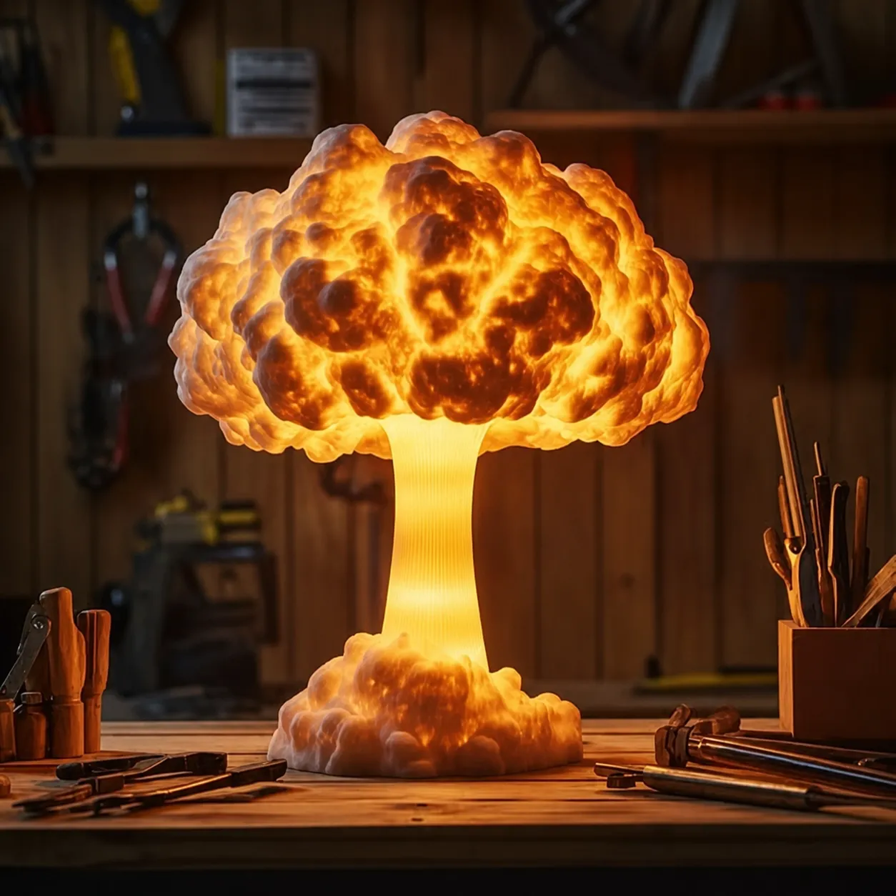Lampada da Tavolo in Resina Creativa Nube a Fungo Luce Notturna Esplosione Bomba Atomica Vulcano Luce Ambientale Decorazione per la Casa