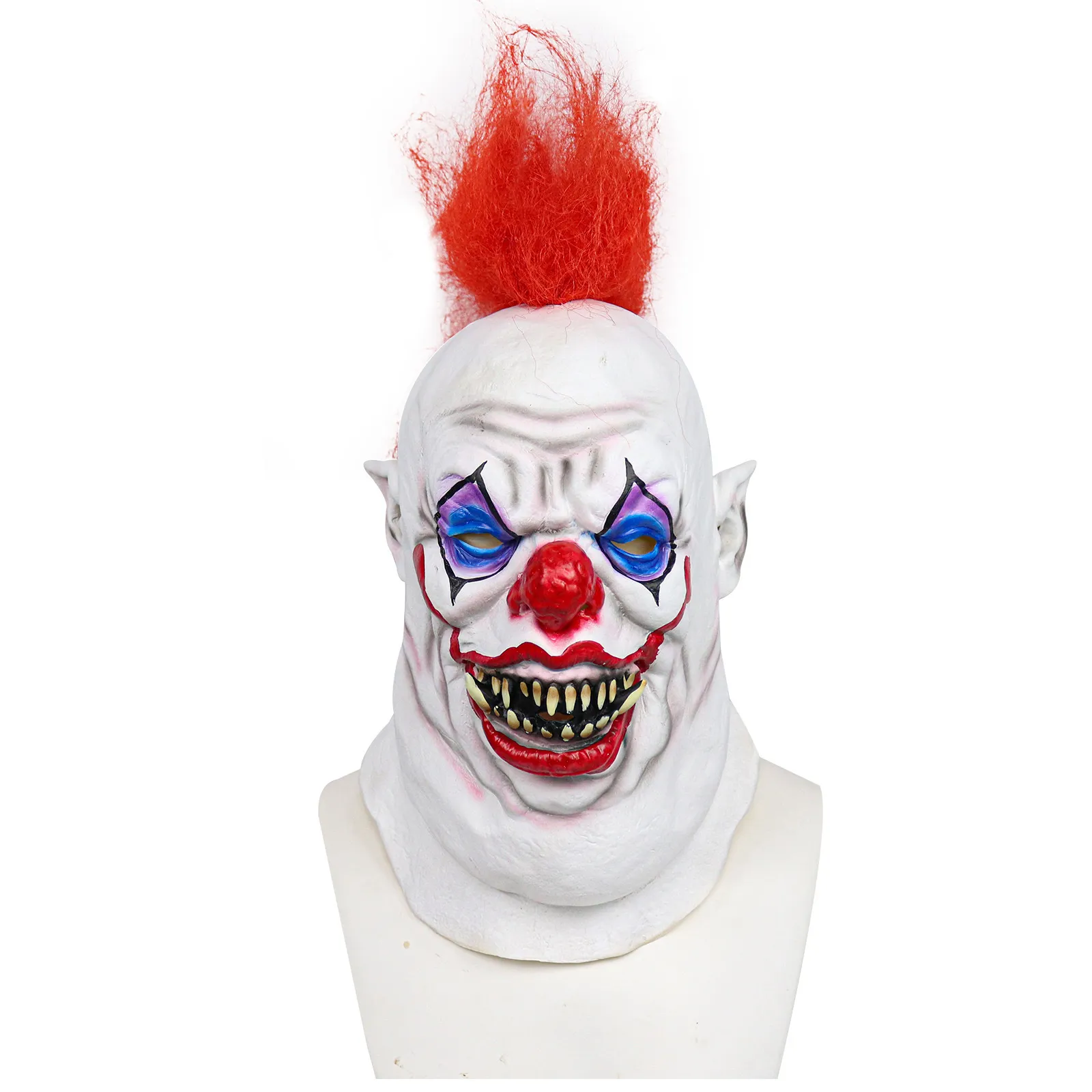 Halloween Horror Smiling Clown Latex Mask With Red Wig Scary Cosplay Party Costume Props