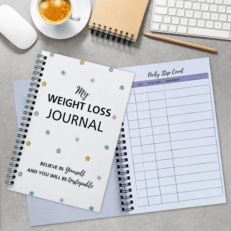 Diario de Pérdida de Peso Cuaderno Espiral Agenda Diaria Rastreador de Fitness Lindo Floral Oficina Escuela Papelería