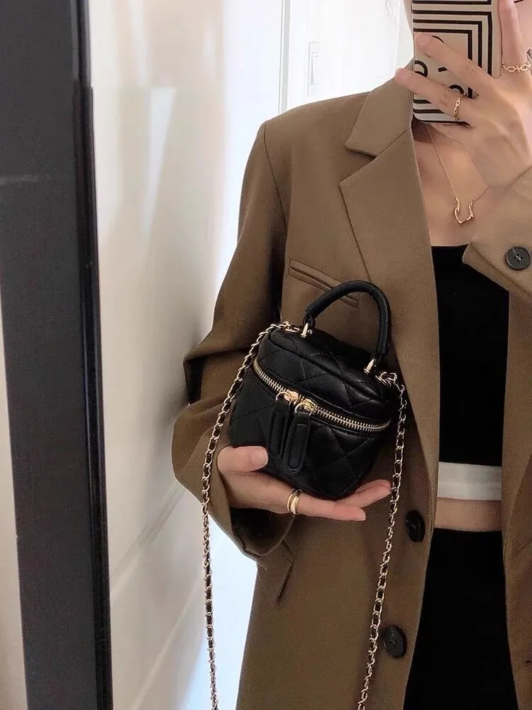 Mujer Mini Acolchado Cadena Bolso Bandolera Piel PU Pequeño Cuadrado Bolso Hombro Moda Diseñador Estilo Bolso
