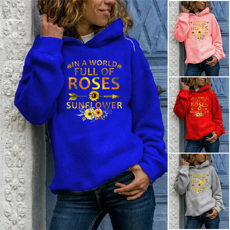 Γυναικείο Casual Μακρυμάνικο Pullover Kapuche Sweatshirt Zonnebloem Print Fleece