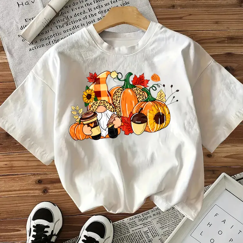 Dames Halloween Pompoen Gnoom Print Korte Mouw T-Shirt Casual Ronde Hals Katoenmix Top Herfst Vakantie Grafische Tee