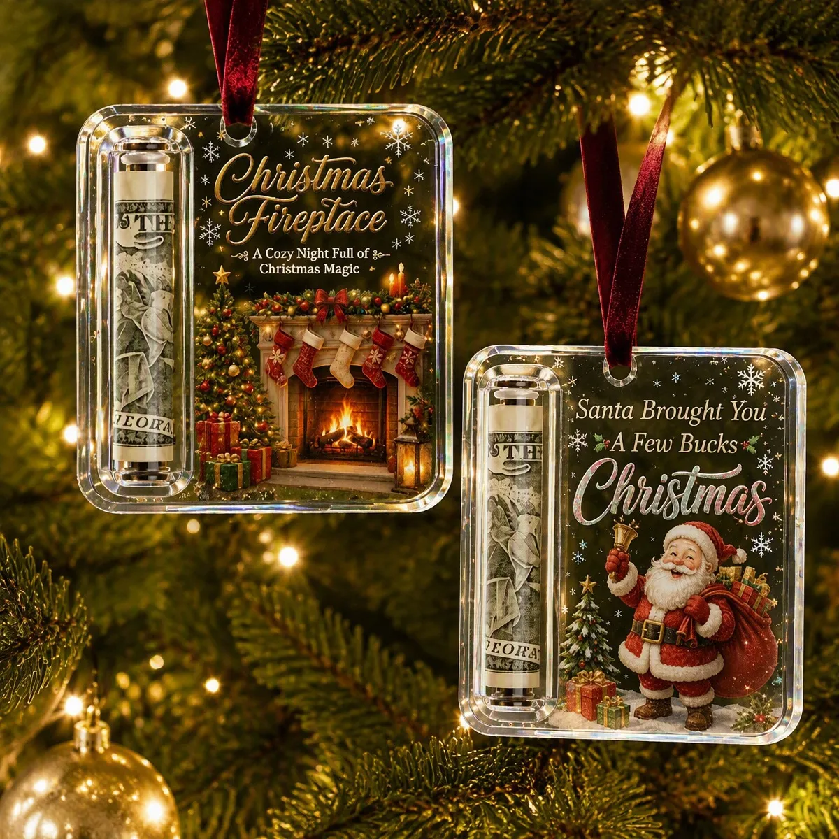 Natale Acrilico Ciondolo Clip per Soldi Conservazione di Contanti Chiari Albero di Natale Ornamento Sospeso Regalo di Festa Festiva