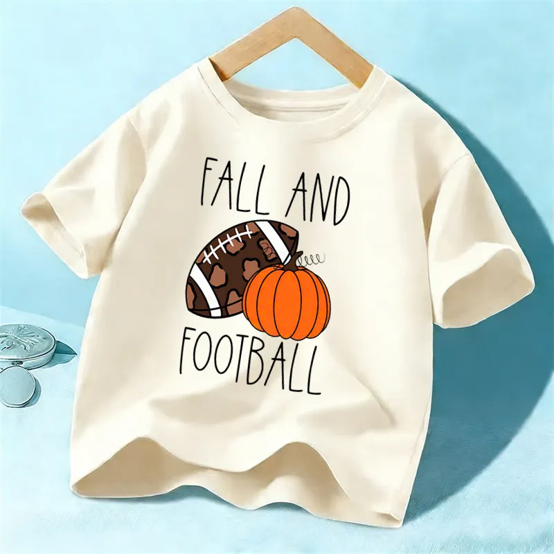 T-Shirt à Manches Courtes Imprimé Citrouille Football Halloween Enfants Haut Décontracté en Coton Col Rond Pour Garçons Filles Été