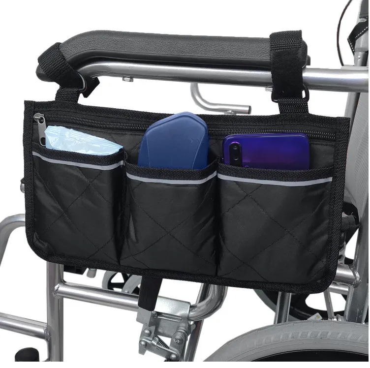 Waterproof Wheelchair Side Storage Bag Stroller Hanging Bag Quilted Travel Sundries Organizer Storage Pouch