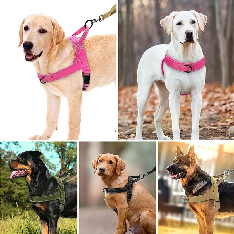 Large Dog Tactical Harness Vest Nylon Reflective Pet Chest Strap Adjustable Dog Harness For Outdoor Walking
