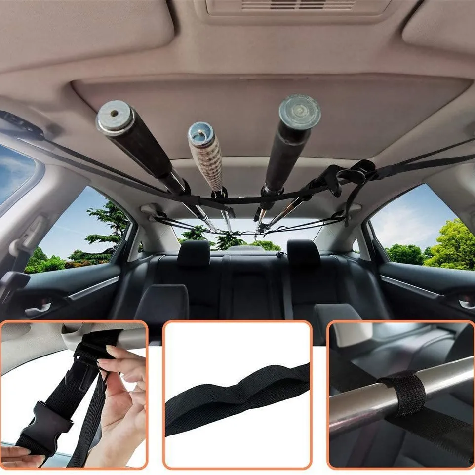 Correa para Caña de Pesca de Coche Nylon Ajustable Soporte para Techo de Vehículo Estante de Almacenamiento
