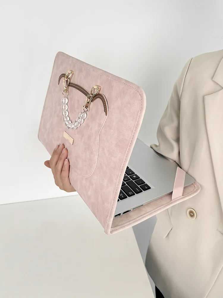 PU-Leder Laptop-Schutzhülle Entworfen Mit Einem Perlenketten-Griff. Bietet Zuverlässigen Täglichen Schutz Und Bequeme Portabilität Für Ihr Notebook