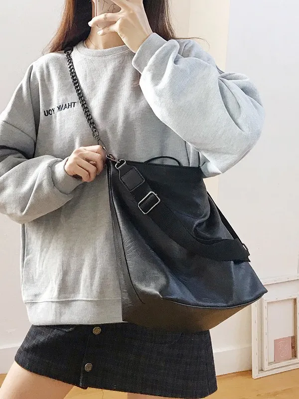 Womens Casual PU Leather Bucket Bag Large Capacity Solid Color Shoulder Crossbody Bag With Chain Strap Fashion Daily Handbag