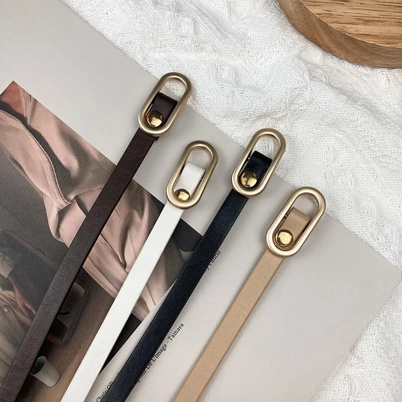 Minimalistisch PU Leer Dunne Riem Voor Dames Elegant Mini Ovaal Metalen Gesp Jurk Shirt Trui Tailleriem Mode-accessoires