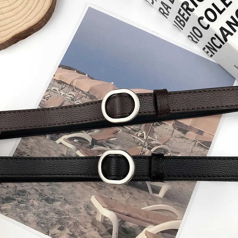 Minimalist PU Leather Thin Belt For Women Elegant Oval Metal Buckle Dress Shirt Sweater Waist Band Fashion Accessories