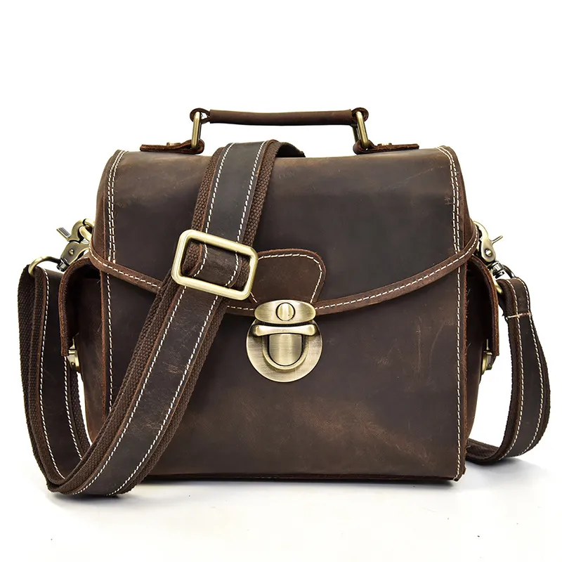 Borsa per Fotocamera in Vera Pelle Vintage Impermeabile Antiurto DSLR Fotocamera Mirrorless Custodia Protettiva Con Inserto in Spugna Rimovibile da Uomo
