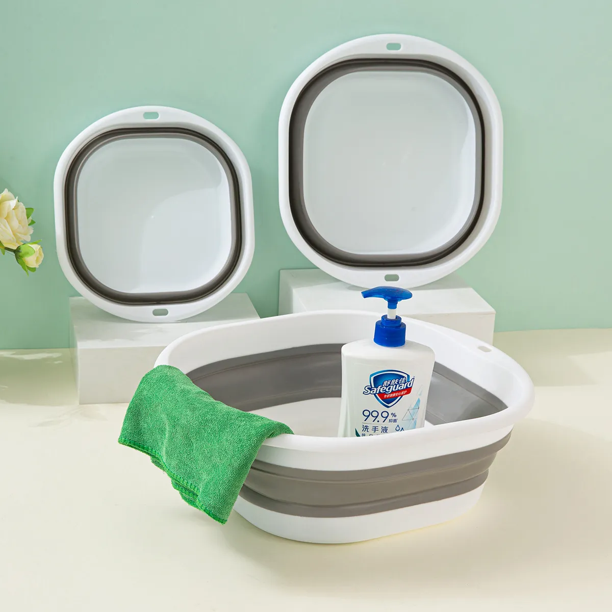 Portable Silicone Foldable Washbasin Multi-Purpose Collapsible Basin For Student Dormitory Travel Home Kitchen Bathroom