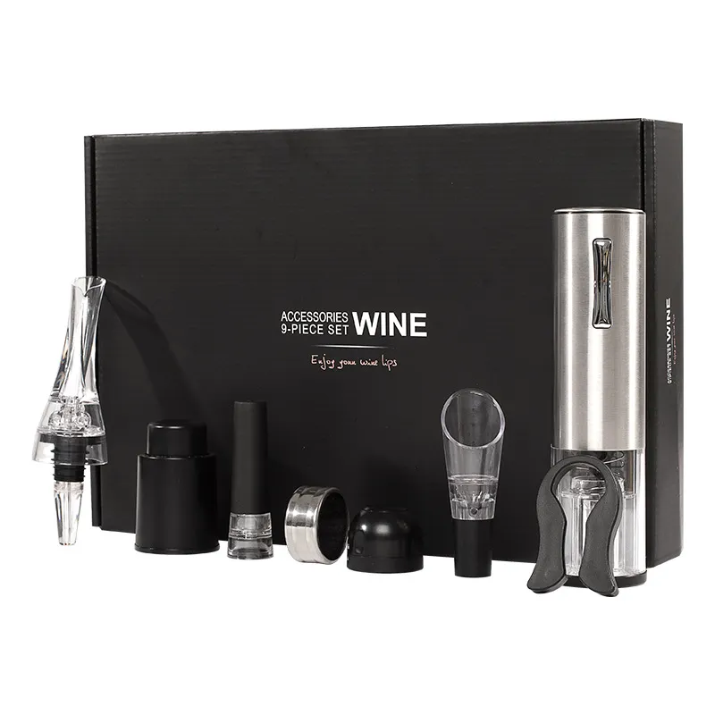Electric Wine Opener Set Automatic Bottle Opener Foil Cutter Pourer Vacuum Stopper Wine Accessories Kit Home Kitchen Bar