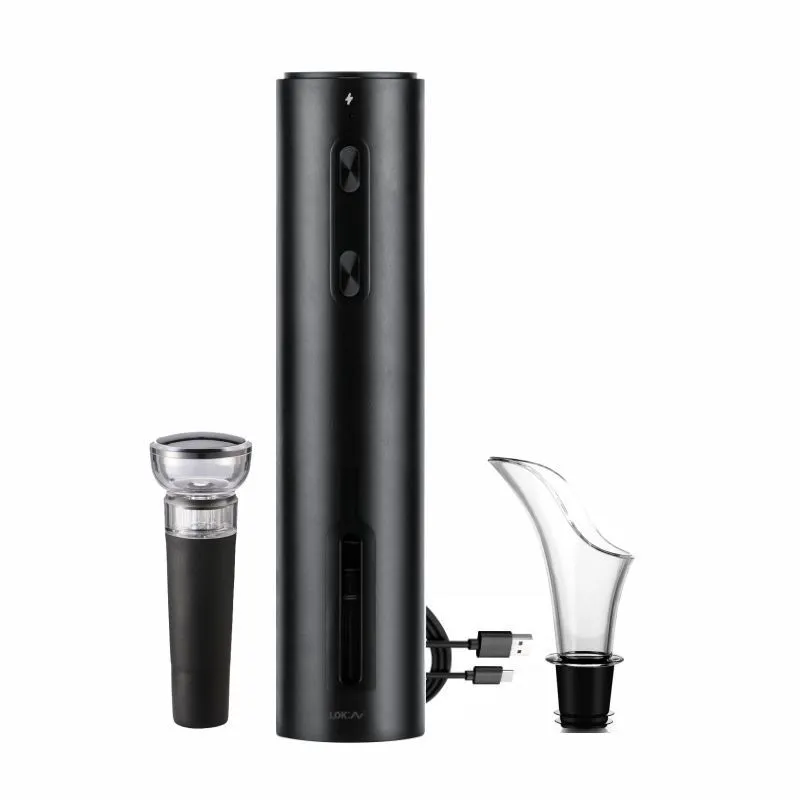 Electric Wine Opener Automatic Corkscrew Rechargeable Wine Bottle Opener Set with Foil Cutter Wine Pourer Vacuum Stopper