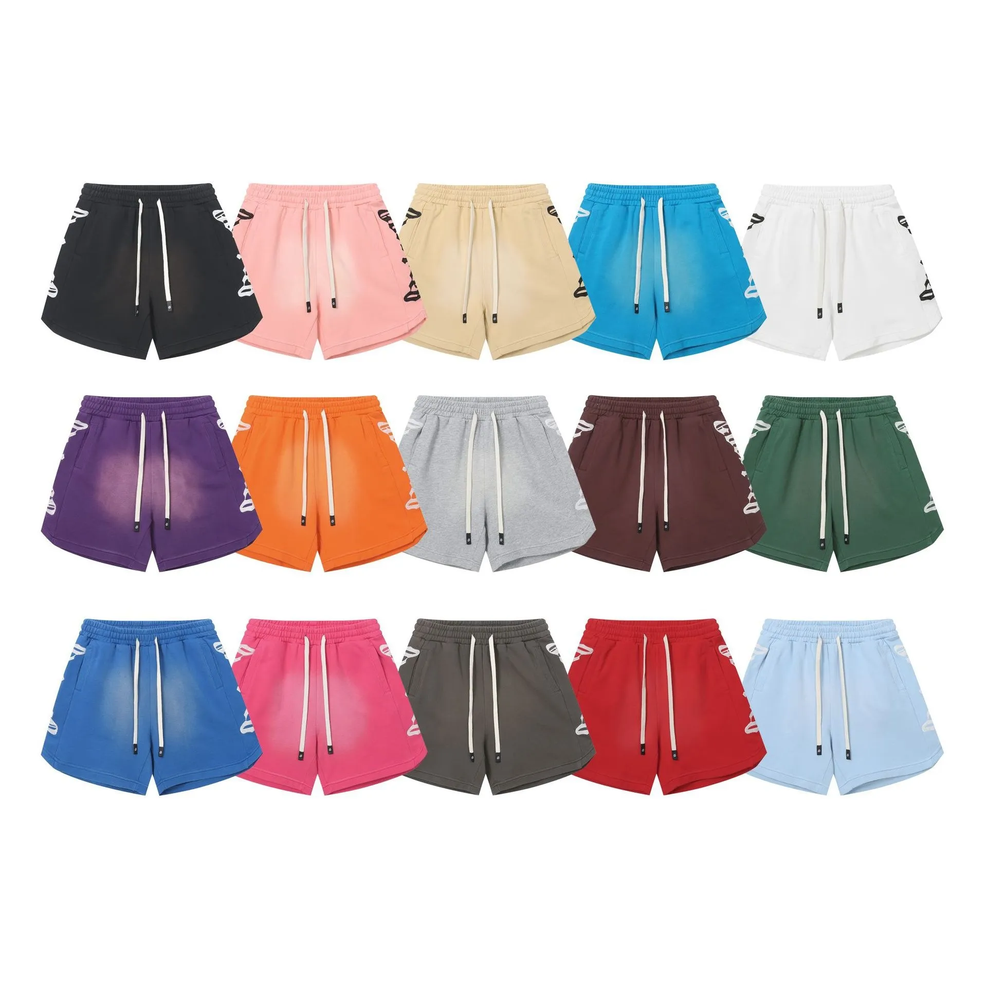 Shorts Casual in Cotone Lavato Unisex High Street Coulisse Lettera Ricamato Largo Hip Hop Shorts Estivi