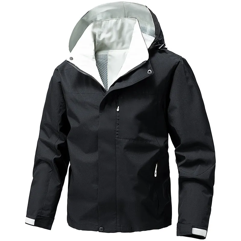Veste Coupe-vent Imperméable d'Extérieur Unisexe Avec Capuche Légère Vêtement de Travail Printemps Automne Manteau Décontracté