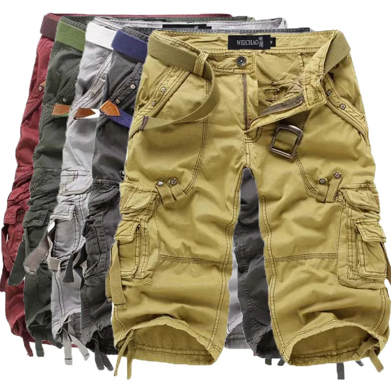 Herren Casual Baumwollmischung Cargo 3/4 Hosen Mehr Tasche Lose Fit Gerade Bein Capri Hosen Sommer Outdoor Tägliche Kleidung