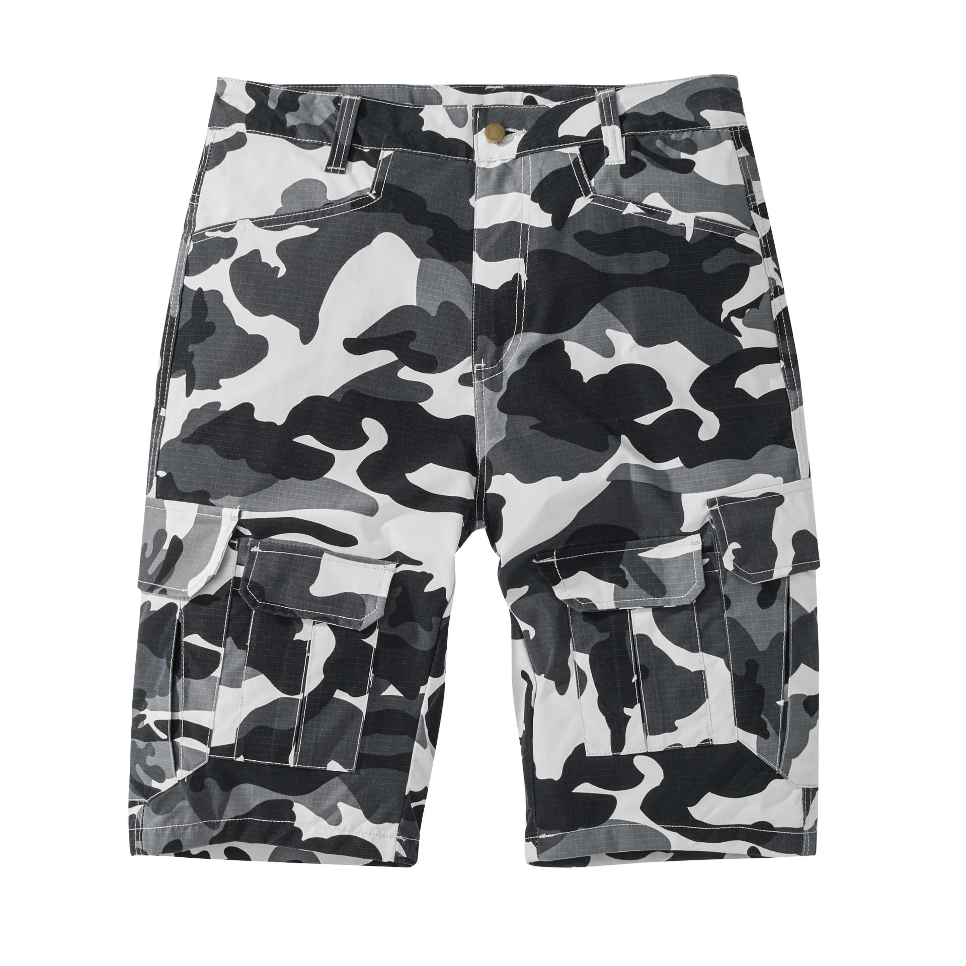 Men's Casual Camouflage Cargo Shorts 100% Cotton Multi-Pocket Straight Fit Outdoor Tactical Short Pants
