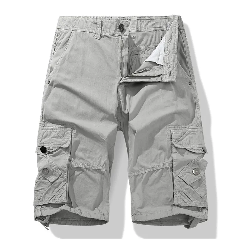 Herren Casual Baumwolle Cargo Shorts Sommer Mehrere Taschen Gerade Passform