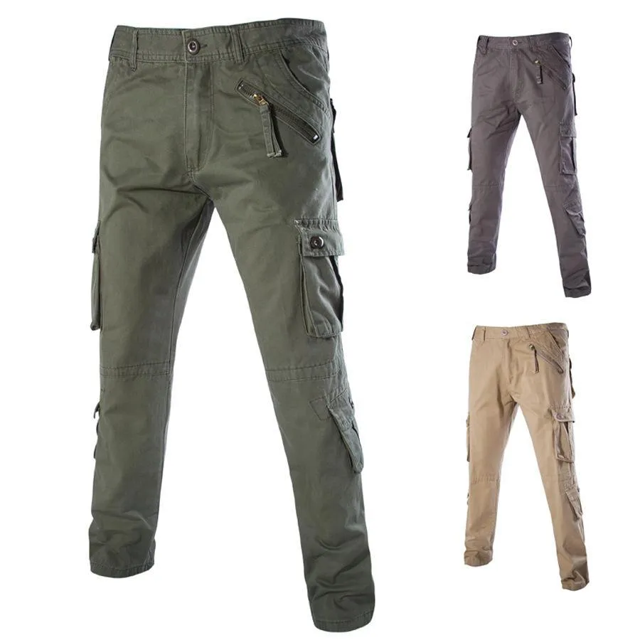Men's Casual Cargo Pants Loose Fit Straight Trousers Multi-Pocket Cotton Heavyweight Workwear Pants For Outdoor Daily Wear