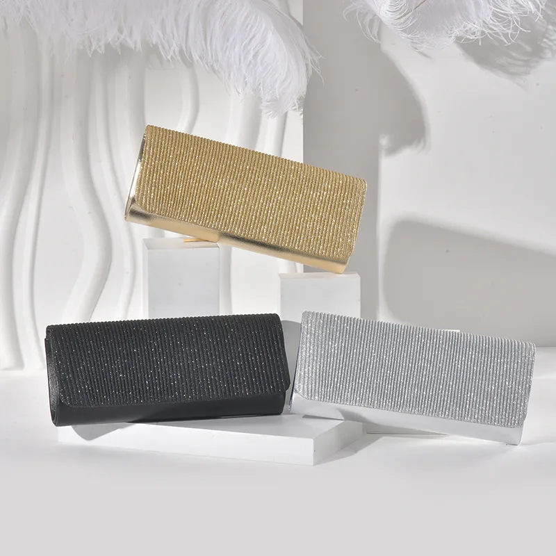 Womens Fashion Glitter Clutch Bag Elegant Evening Bag Metallic Chain Crossbody Bag Banquet Party Purse Handbag