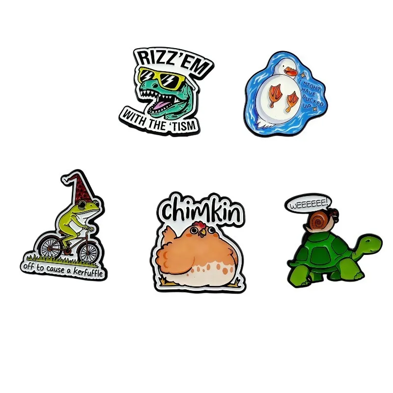 Cartoon Animal Alloy Brooch Creative Dinosaur Duck Frog Chicken Turtle Enamel Pin Badge Fashion Lapel Jewelry Gift